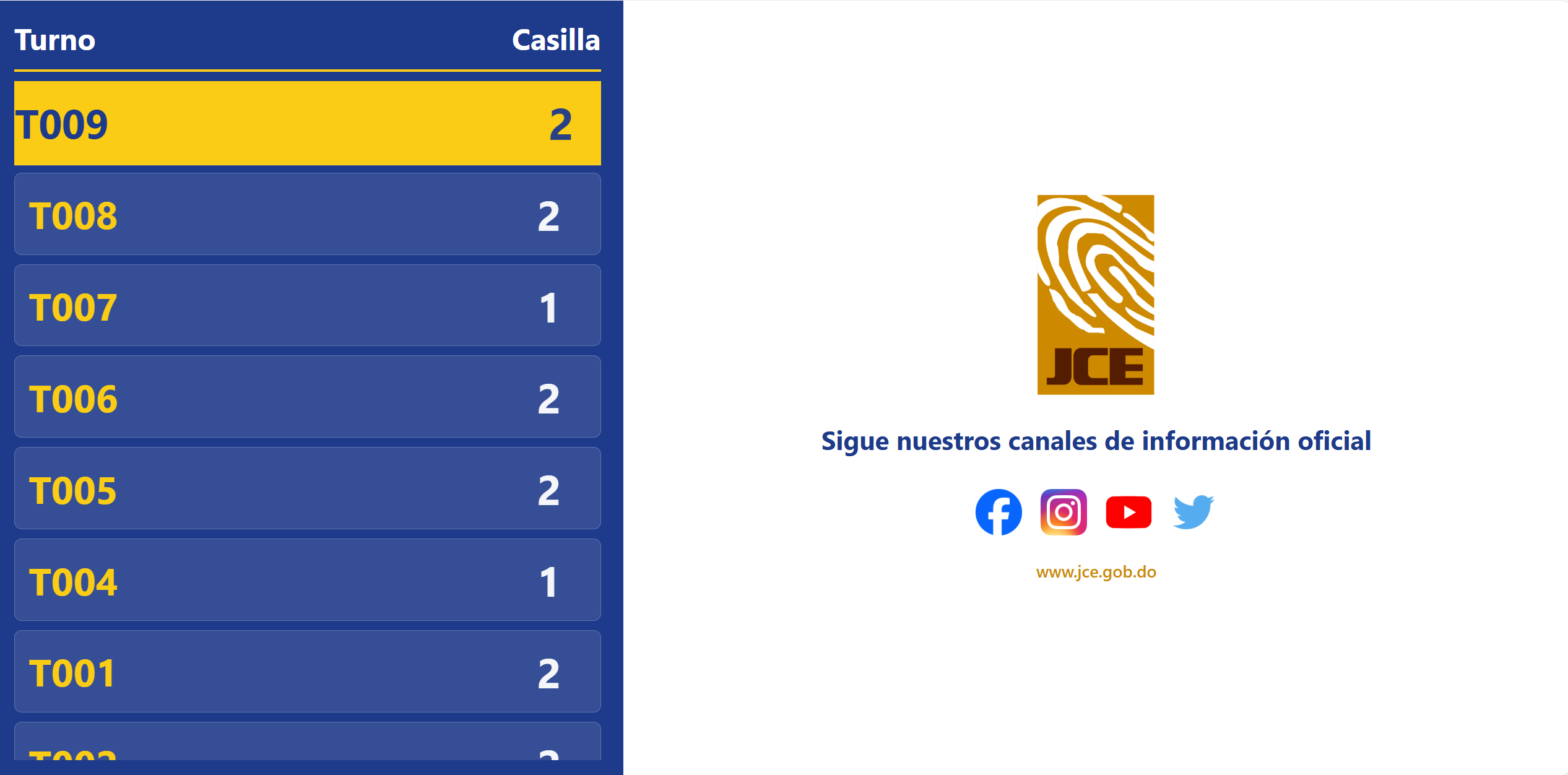 Pantalla grande de turnos
